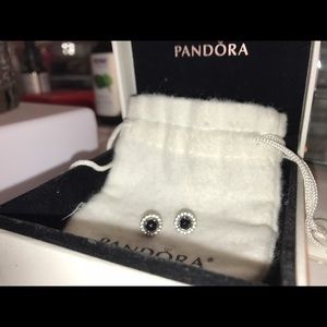 Pandora Legacy stud earrings; black spinel & CZ