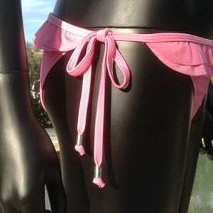 SOLID RIBBED PINK RUFFLED BIKINI SET