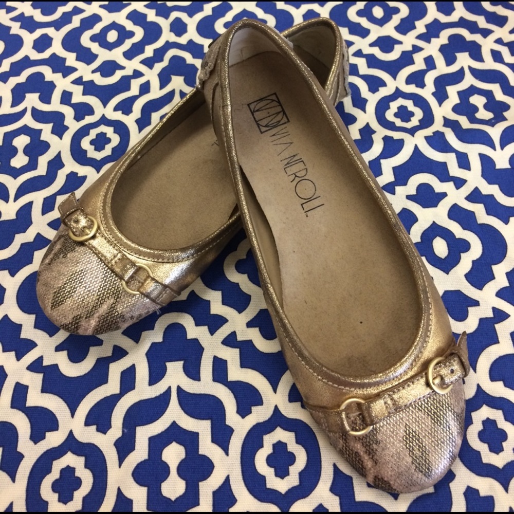 Size 6.5 medium, gold shoes