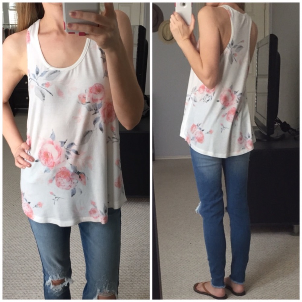 LAST ITEMโซSoftest White Floral Basic Tank - Picture 3 of 6