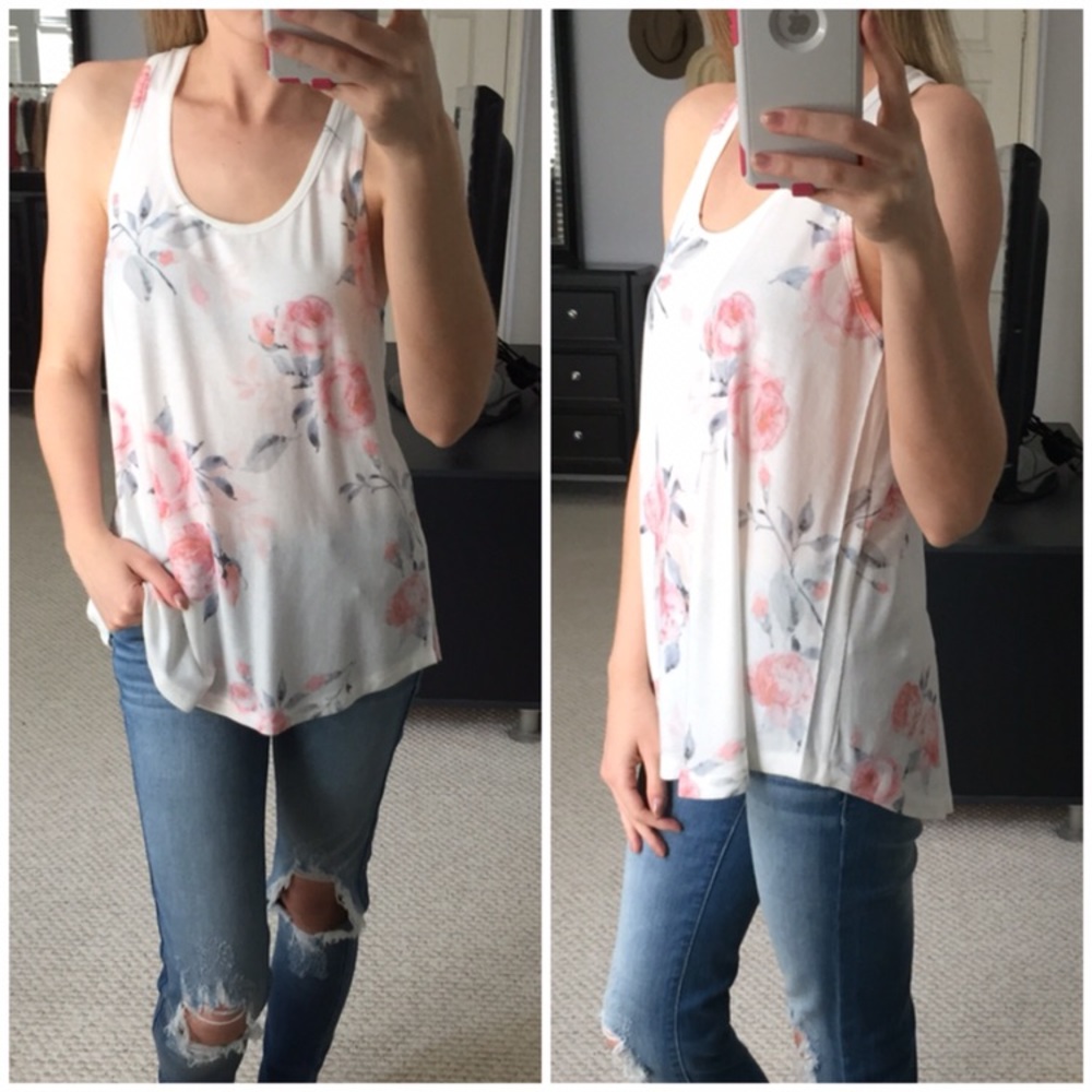 LAST ITEMโซSoftest White Floral Basic Tank - Picture 4 of 6