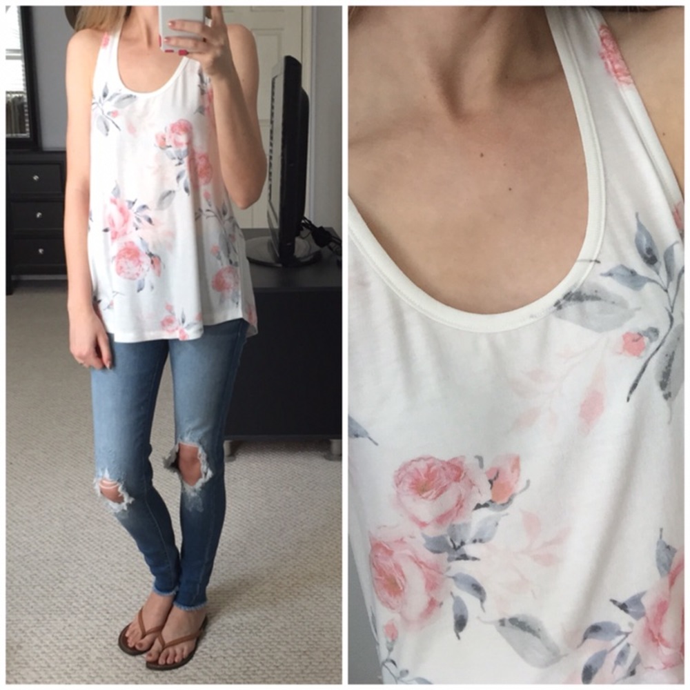 LAST ITEMโซSoftest White Floral Basic Tank - Picture 5 of 6