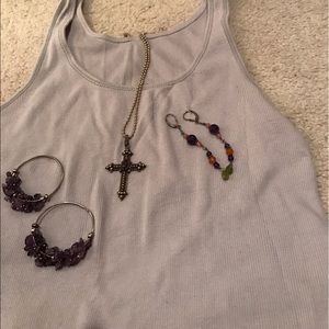 Necklace Sterling and 2 pair amethyst earrings