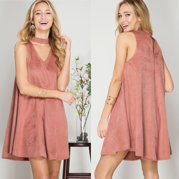 Faux suede choker dress - Picture 2 of 3