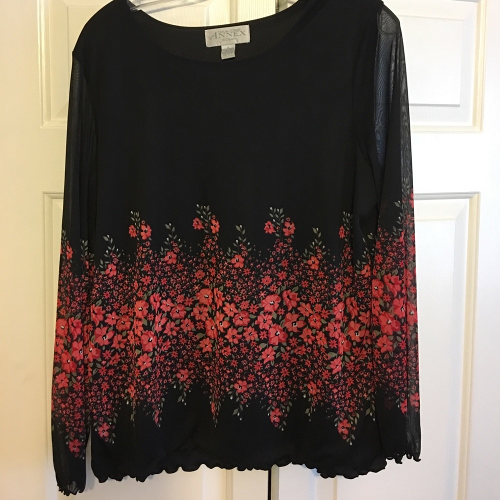 Sheer Sleeve Floral Top (Stretchy)