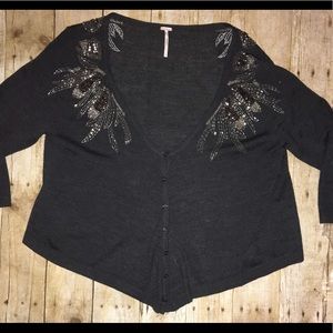 Free People Grey Sweater Silver Shoulder Detail LG