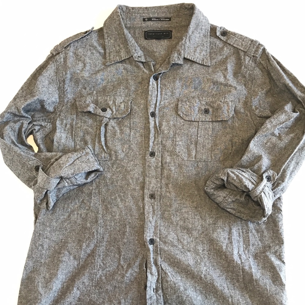 TWENTYONE MEN Classic Fit Cotton Twill Shirt Gray