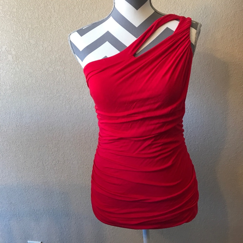 One shoulder red top