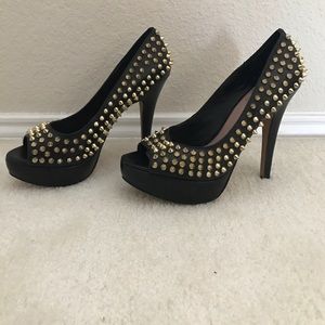 Vince Camuto Gold Spike Peek-a-boo Heels