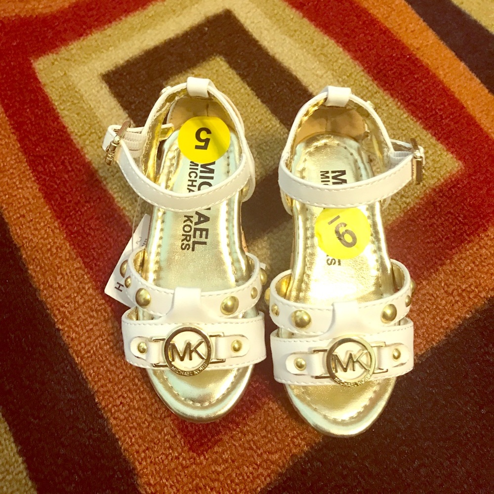 NWT Toddler White and gold MK wedges