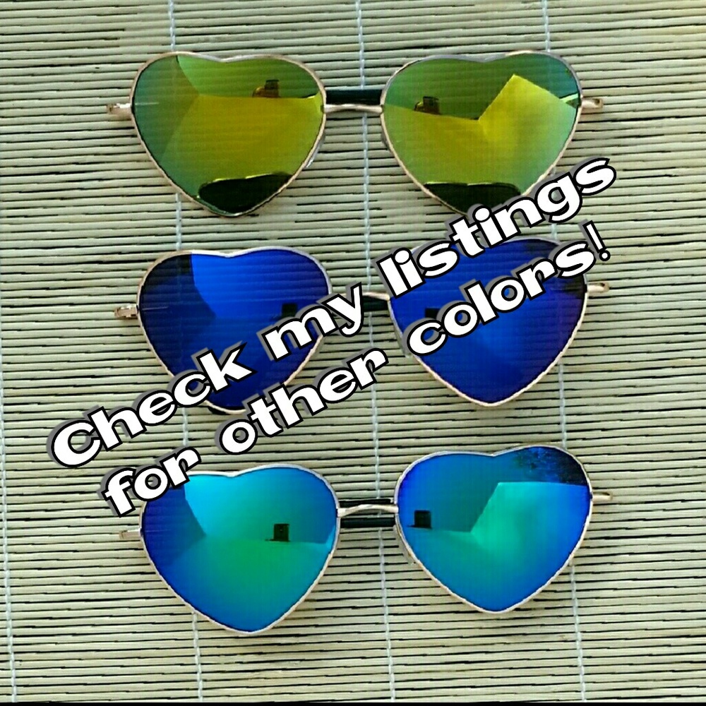 NEW Blue Mirror Heart Shaped Festival Sunglasses - Picture 4 of 4