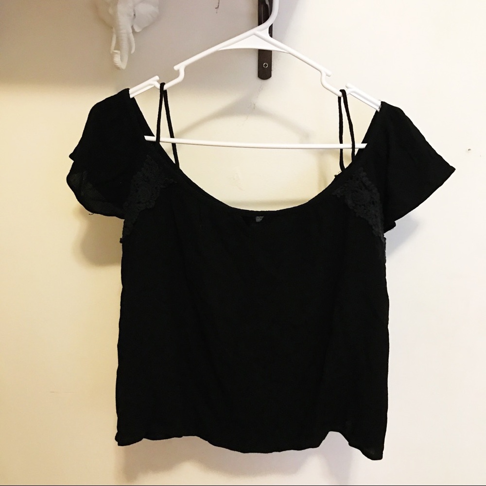 black crochet cold shoulder charlotte russe top
