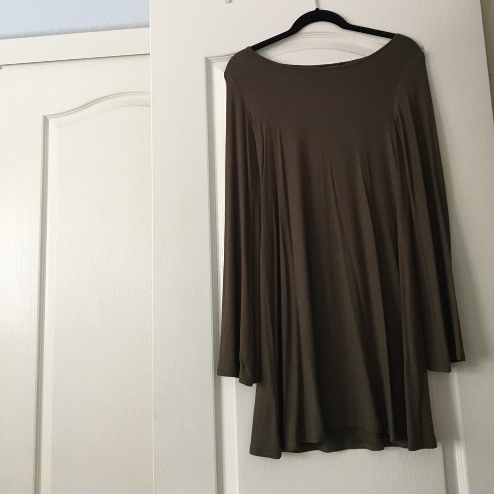 Olive green, long-sleeve t-shirt dress