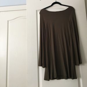 Olive green, long-sleeve t-shirt dress