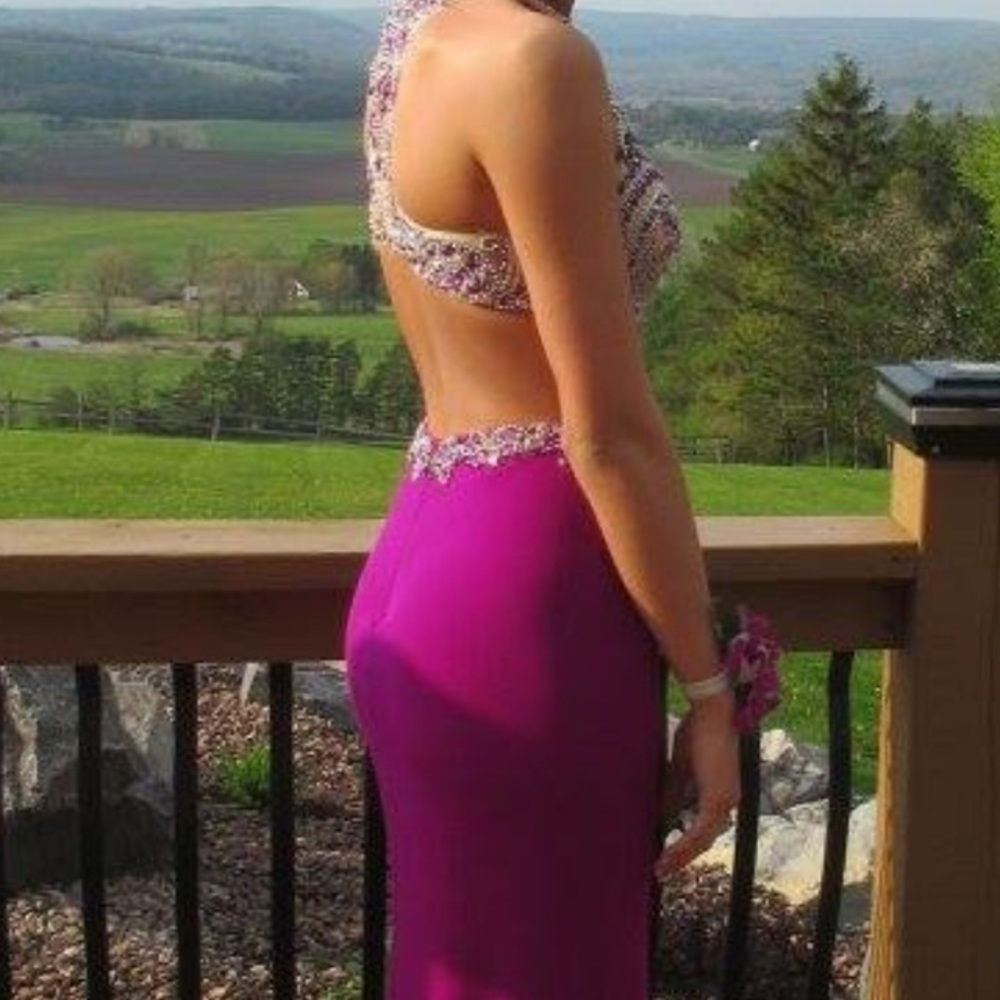Magenta sequined prom dress