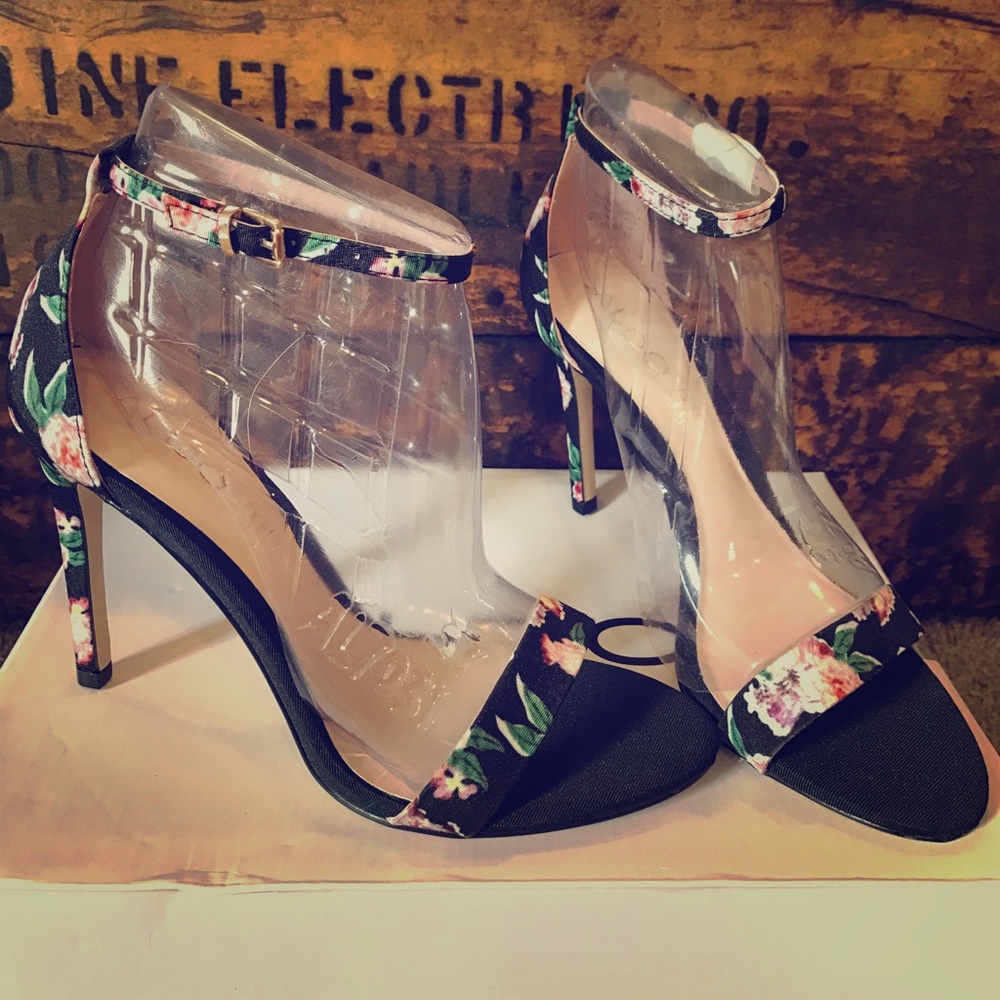 ALDO Black Floral Ankle Strap High Heel Sandal