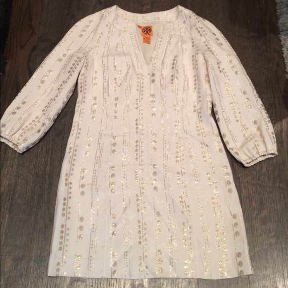 Tory Burch Tops - Tory Burch Linen Gold Embellished Tunic Blouse 6
