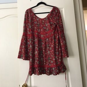 Nordstrom's red, floral, long sleeve dress.