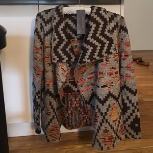 Simply Couture Coffee & Gray Geometric Cardigan