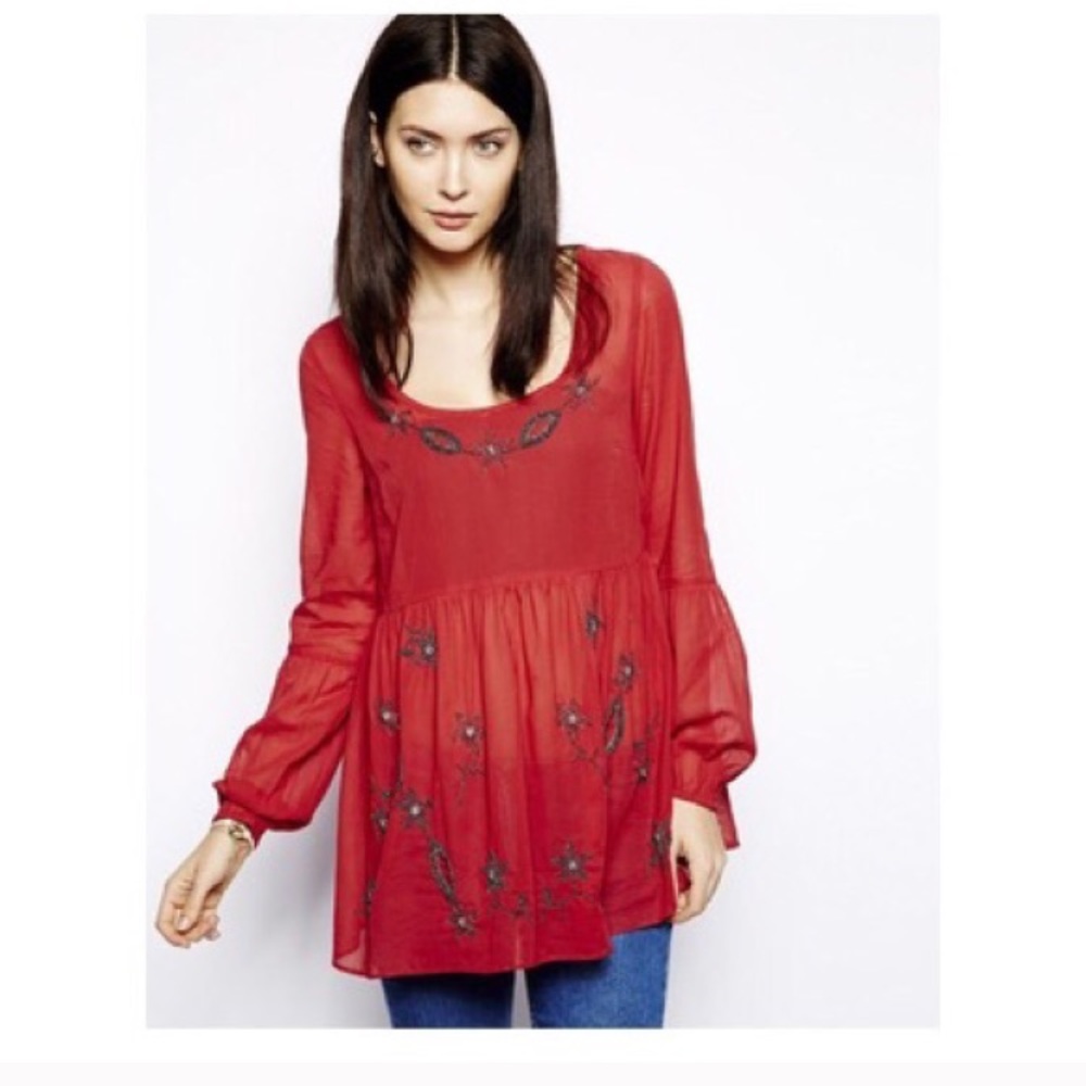 Free People Red Beaded Tunic