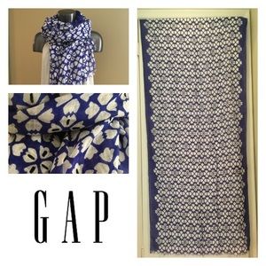 Gap Electric Blue Black/White Printed Linen Scarf