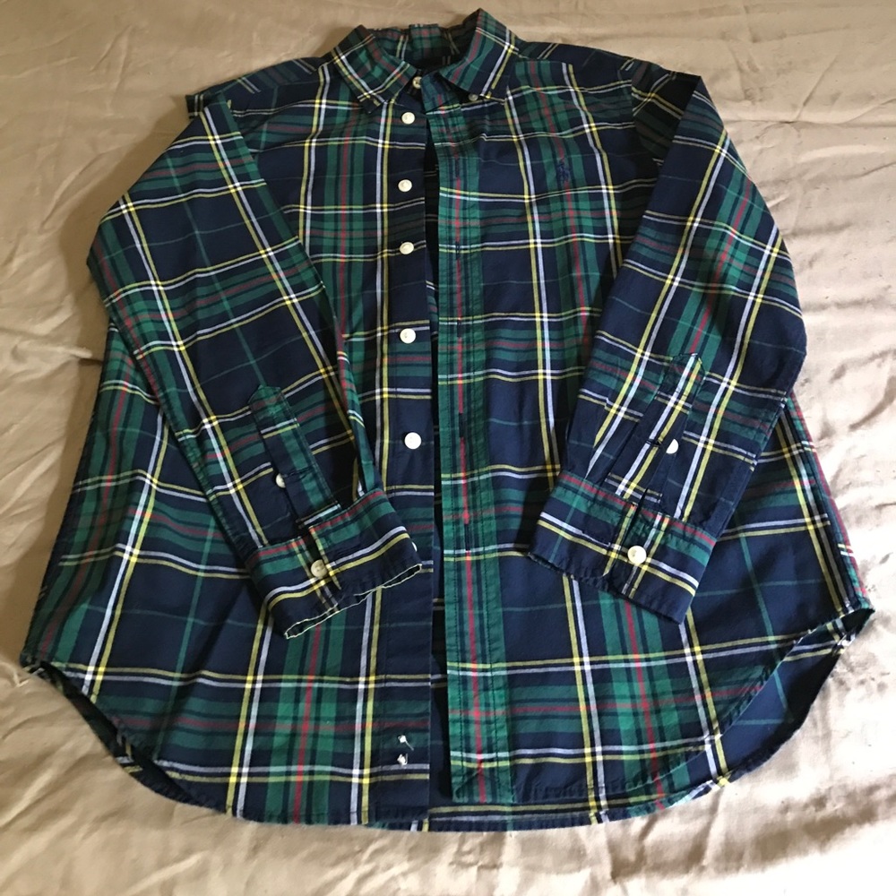 Red,blue,green collared shirt