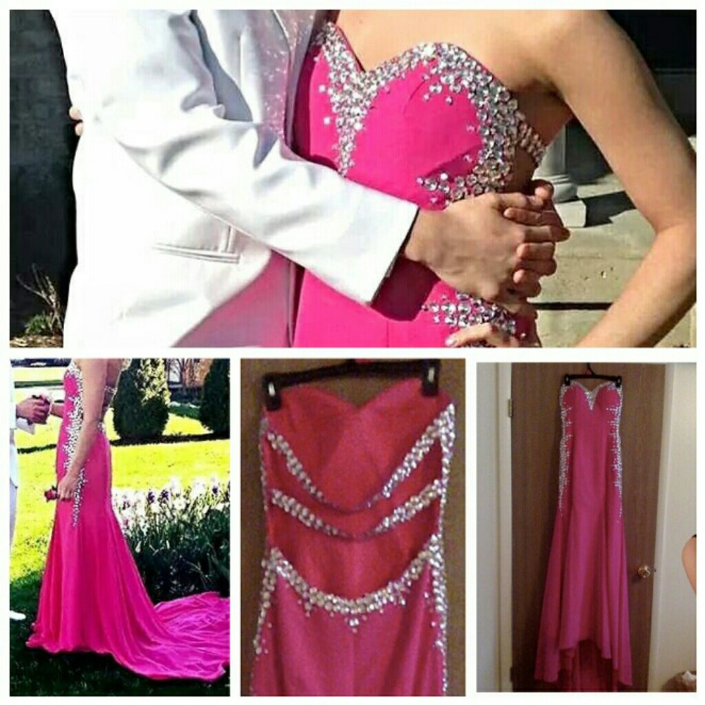 Long Fuchsia Prom  Dress with Beading