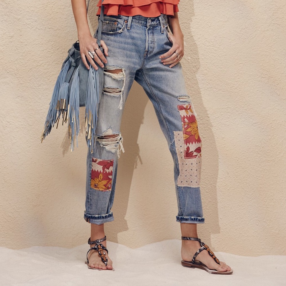 Levi 501 Patched Boyfriend Jeans