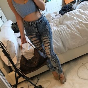 Laser cutout jeans