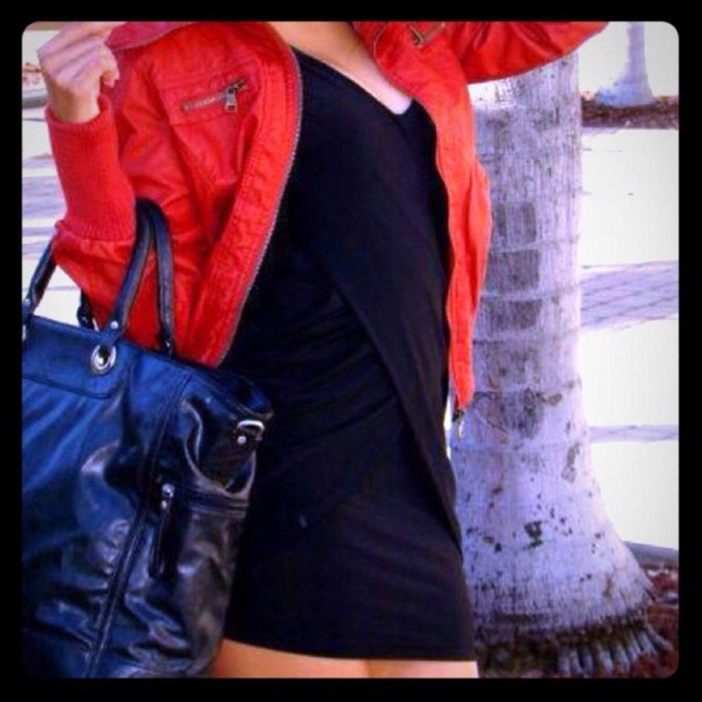 Cropped Leather Jacket - Tan/Red
