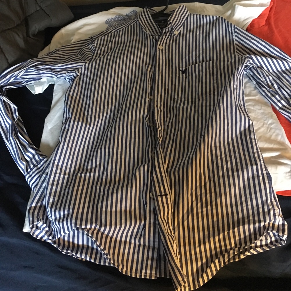 Blue white American eagle button up