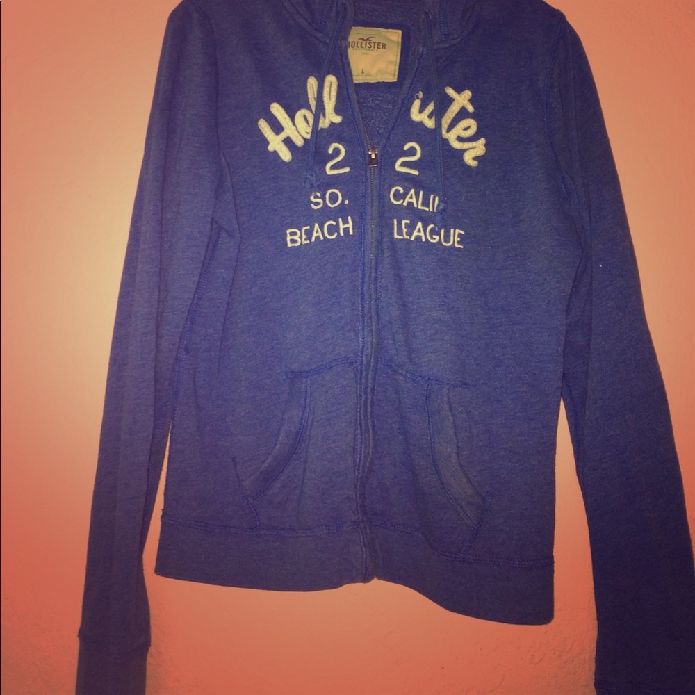 Blue hollister zipper hoodie (large)