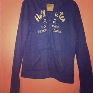 Blue hollister zipper hoodie (large)