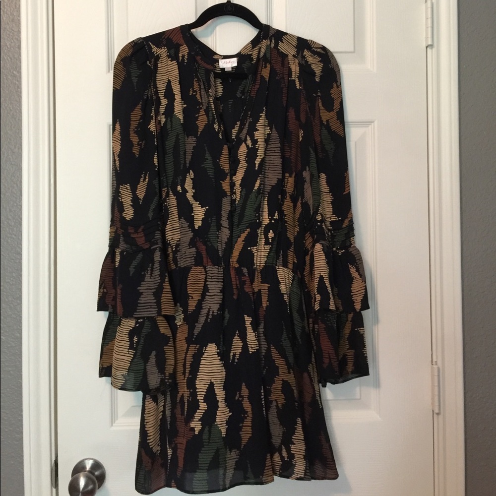 Parker Designer Silk bell sleeve mini dress sz XS