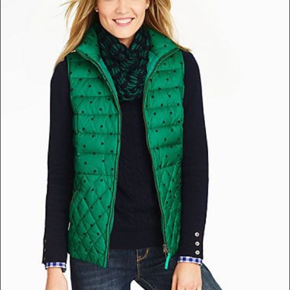 Green and Black Polka Dot Quilted Vest, Talbot's S