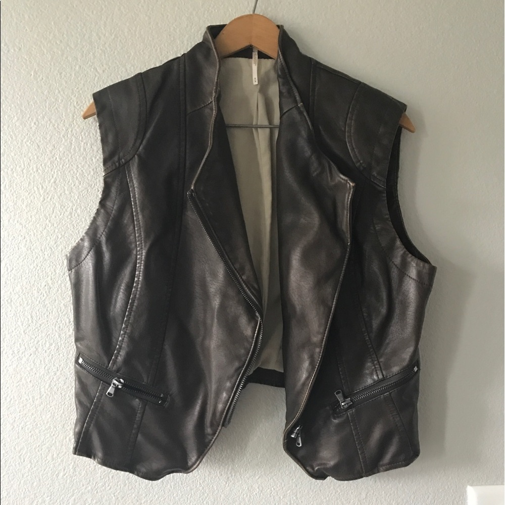 Free people leather moto vest -