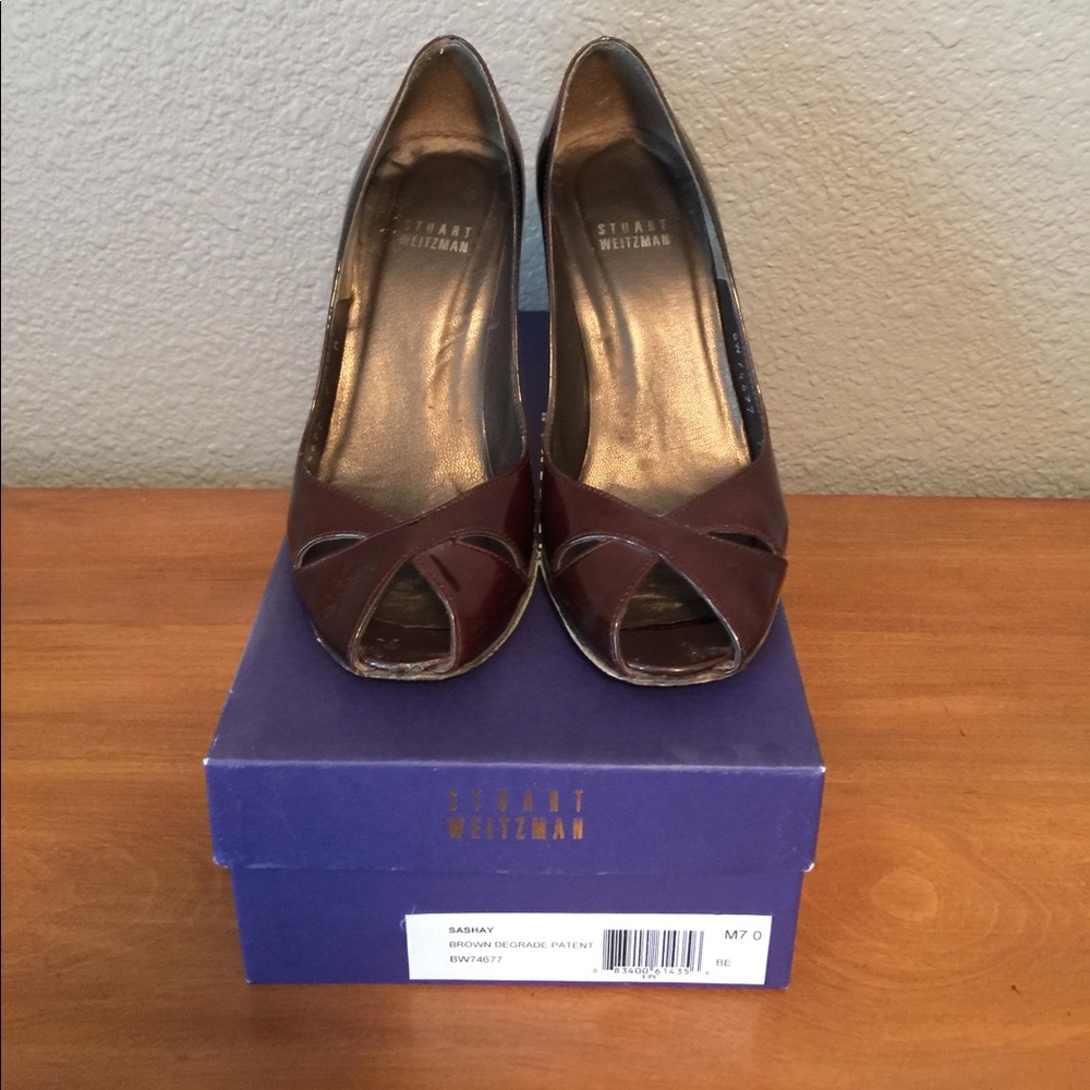 Stuart Weitzman Brown Degrade Patent Sashay Size 7