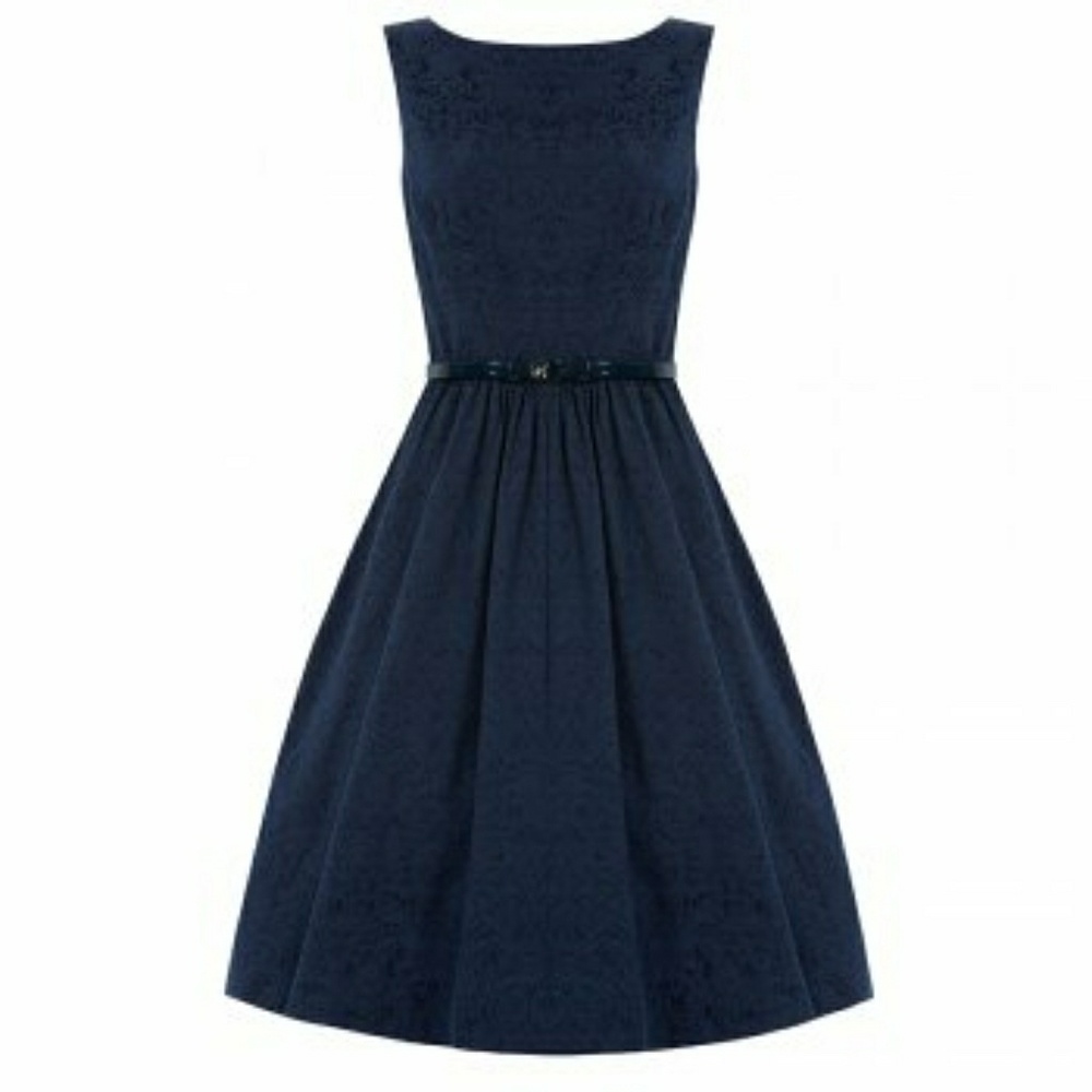 Lindy Bop navy brocade Audrey dress size UK18/US14