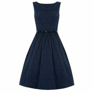 Lindy Bop navy brocade Audrey dress size UK18/US14
