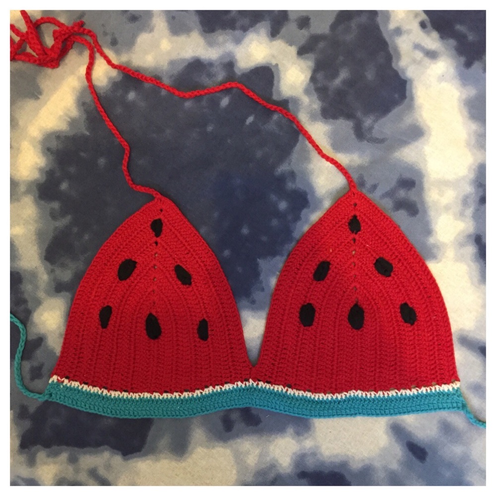 Watermelon  Crochet Triangle Bikini Top - Picture 6 of 8