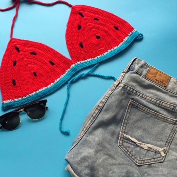 Watermelon  Crochet Triangle Bikini Top - Picture 4 of 8