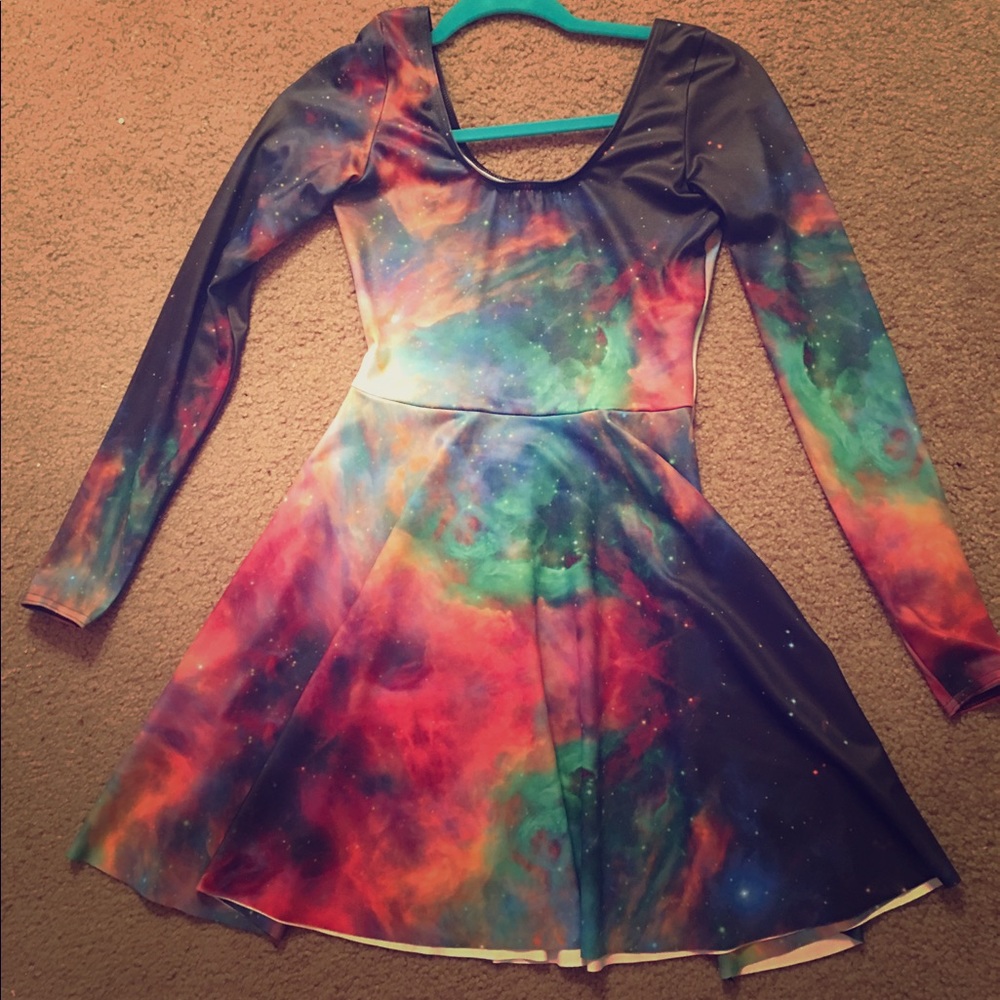 Blackmilk galaxy rainbow long sleeve skater dress