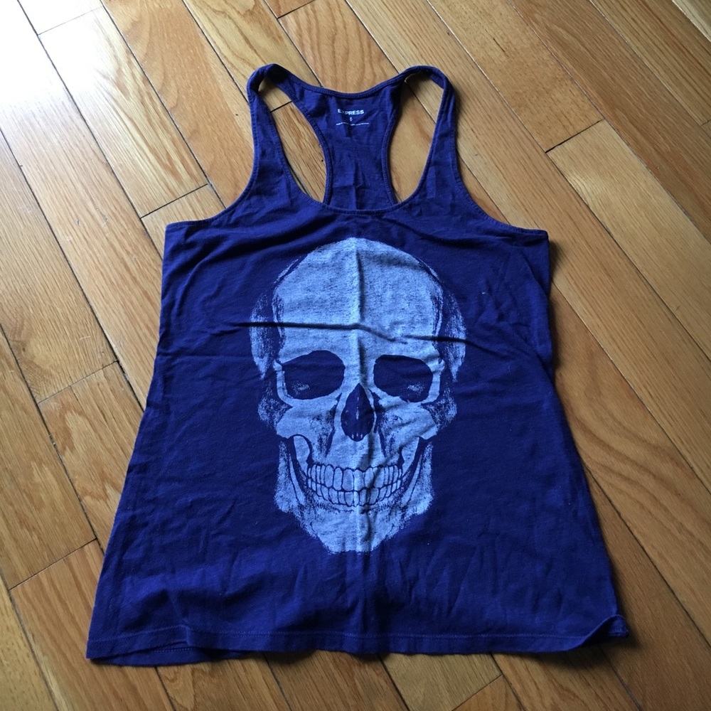 Express Navy Blue Skull Tank Top