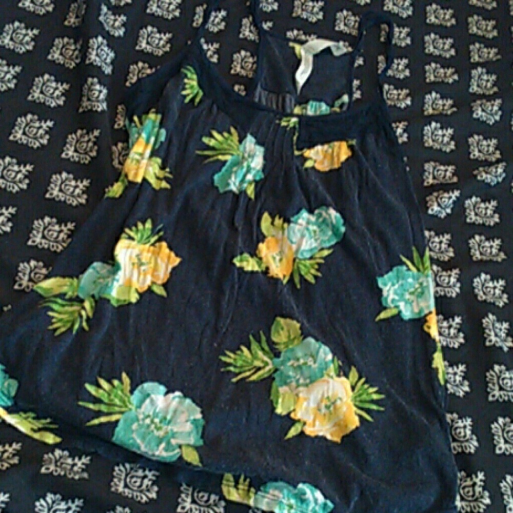 Blue Flower Pattern Spaghetti Strap Tank