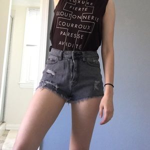 BDG cheeky distressed high rise shorts