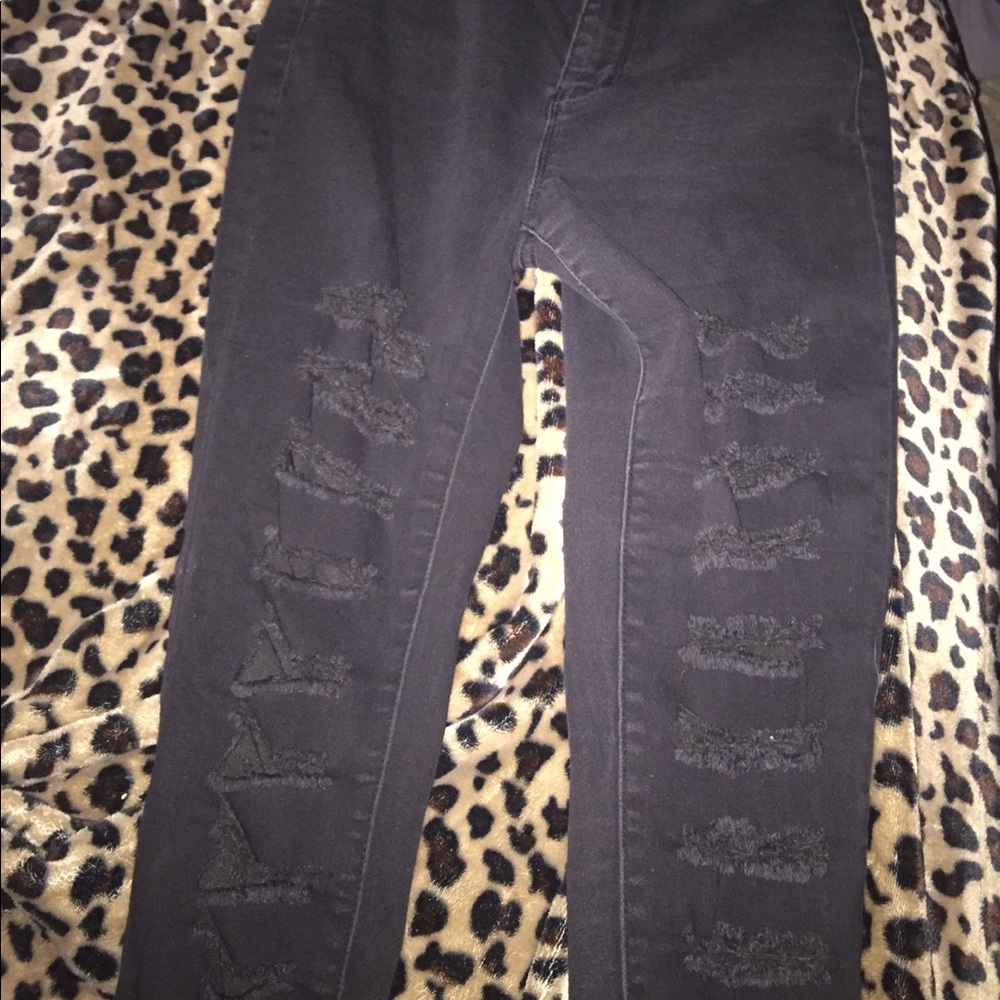 All black ripped jeans (all the way down leg)