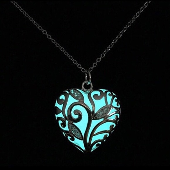 Sky Blue Luminous Heart Necklace - Picture 1 of 6