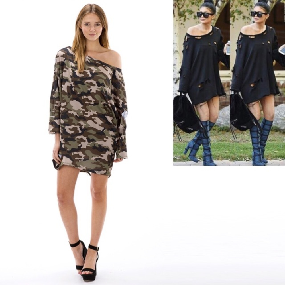 NWT Stylish destroyed camo T-shirt dress