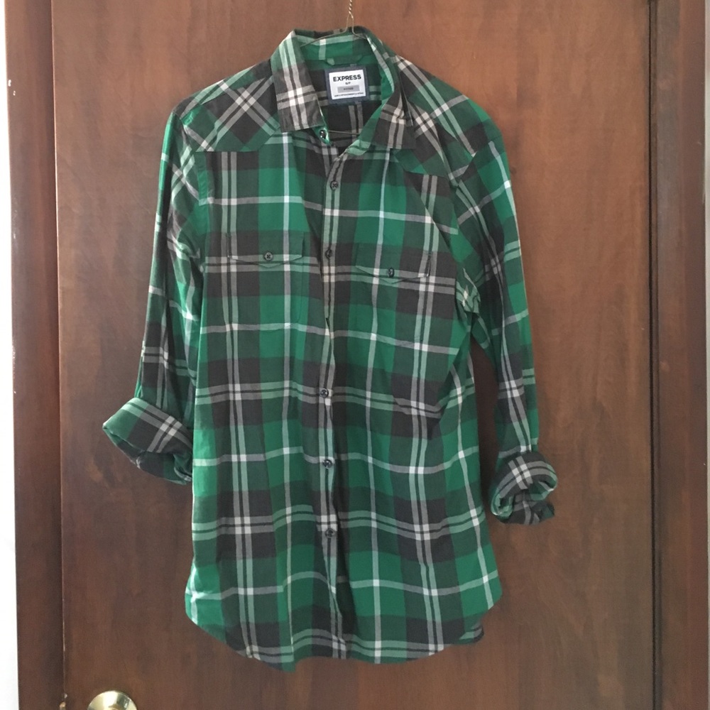 Express green plaid men's Button Down