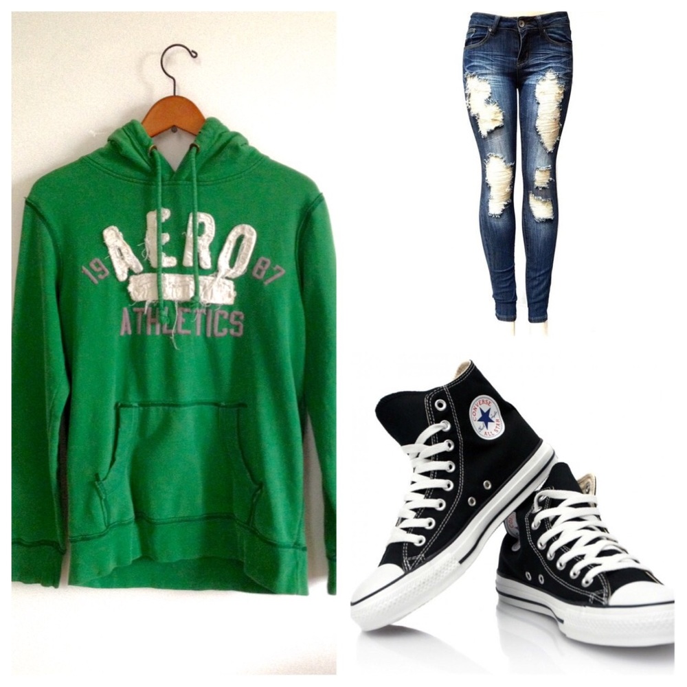 Aeropostale green distressed hoodie size S